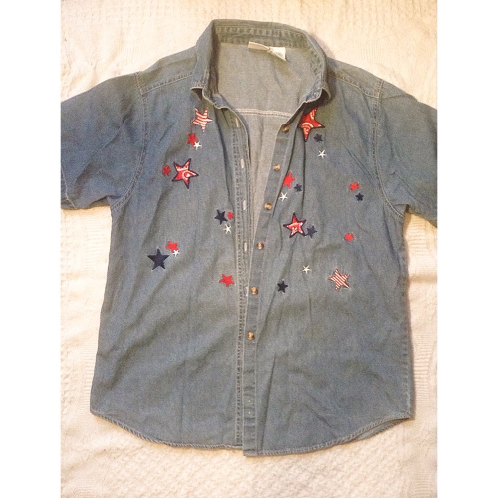 Patriotic Embroided Oversized Denim Jacket